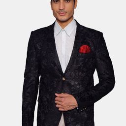 Wintage Men Black Printed Single-Breasted Blazer-93