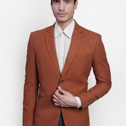 Wintage Men Orange Solid Single-Breasted Formal Blazer-73