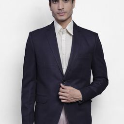 Wintage Men Blue Solid Single-Breasted Formal Blazer-30
