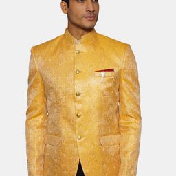 Wintage Men Yellow & Gold-Coloured Self Design Bandhgala Ethnic Blazer-picture-58