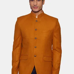 Wintage Men Orange Solid Bandhgala Blazer-image-83