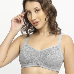 SOIE Women Full Coverage Non Padded Non-Wired Lacy Bra FB-709ASH GREY-ASH GREY-98