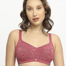 SOIE Women Full Coverage Non Padded Non-Wired Lacy Bra FB-709EARTHRED-EARTHRED-100