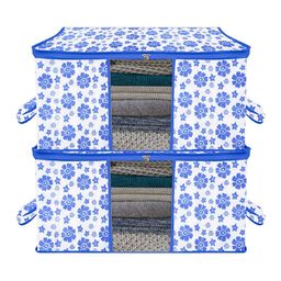 Kuber Industries Blue & White 2-Pcs Printed Large Underbed Storage Bag-image-52
