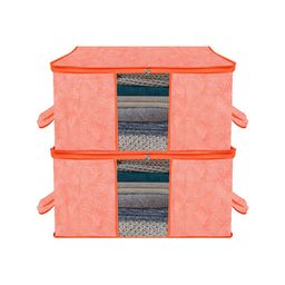 Kuber Industries Orange 2 Pieces Printed Underbed Storage Bags-43