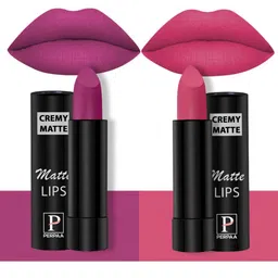 PERPAA Creamy Matte 2-Pcs Long Lasting Bullet Lipstick -Rose Magenta 58 - Pink Fusion 60-55