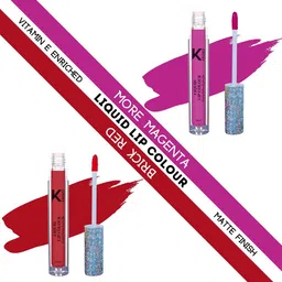 KINDED Set of 2 Vitamin E Matte Liquid Lip Colour 6 ml Each - More Magenta & Brick Red-16
