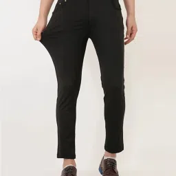 Men Regular Fit Black Linen Blend Trousers-image-77