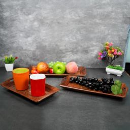 majestic mart Wooden Serving Tray Set of 3 (Large, Medium And Small) Brass Work, Serving Tray image 2
