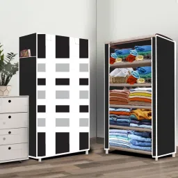5 Layer French Door Print PP Collapsible Wardrobe-0