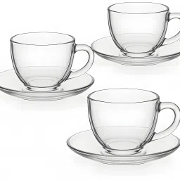 Pack of 6 Glass Glass Tea Cup & Saucer Set, Clear Cups, 180 ml Capacity ( Set of 3- Cup 3 & Saucer 3 )-19