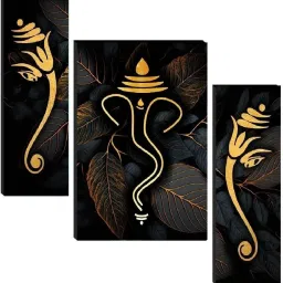 Set Of 3 Lord Ganesha Wall Paintings For Living Room Digital Reprint 12 inch x 18 inch Painting-11