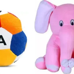 Stuffed Soft Toys plush pink elephant & alphabet football combo for kids- 30 cm-40