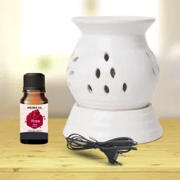 PEEPRESION Electric Matka Round Oil Diffuser With 1 Rose Aroma Oil (10ml Each) Night Lamp | Home, Office, Spa, Bedroom, Club, Temple, Pub Bar, Gym Diffuser-23