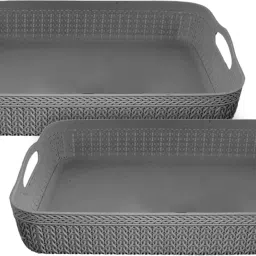 Plastic Q-3 Multiuses Designer Unbreakable Plastic Storage Basket Pack of 2 (Grey) Storage Basket-image-57