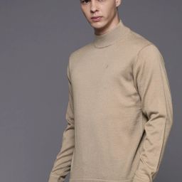 Men Solid Collared Neck Beige Sweater-image-29