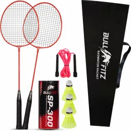 Single Shaft Badminton Kit Of 2 With 3 Pc Nylon Shuttlecock , 1 skip rope Badminton Kit-47