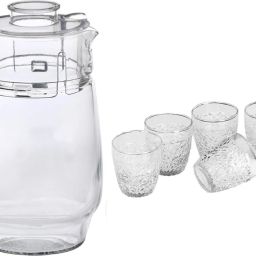 New Designer Drinking Set Of One Jar With Lid & Six Glass Transparent & Clear-JG54 Jug Glass Set-image-25