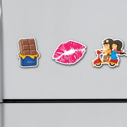 ARTBUG Beige & Brown 3 Pieces Chocolate, Lips, Love Couple Patterned Fridge Magnets-17
