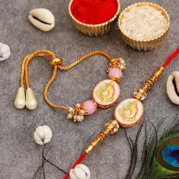 Bhaiya Bhabhi RAKHI224@70 Gold Finish Lumba Set-27