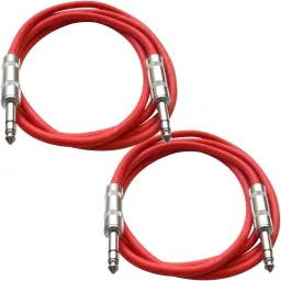 TRS Male ¼” to TRS Male ¼” Patch Cable, 6 Foot Balanced Cord, Pack of 2, Red Double Angled TRS Patch Cable-image-5