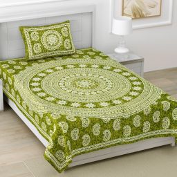 144 TC Cotton Single Jaipuri Prints Flat Bedsheet-20