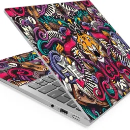 Techfit HD Printed Easy to Install Full Panel Laptop Skin/Sticker/Stretchable Vinyl/Cover for all Size Laptops upto 15.6 inch No Residue, Bubble Free - Tiger Musical Sticker Bomb_ Vinyl Laptop Decal 15.6-image-79