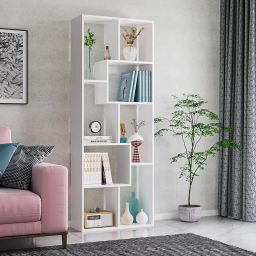 Medina Geometric Book shelf, Bookcase, Corner Display Rack Shelf, Organizer, Engineered Wood Open Book Shelf-58