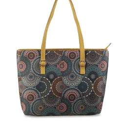 Mochi Green Ethnic Motifs Printed PU Shopper Tote Bag-8