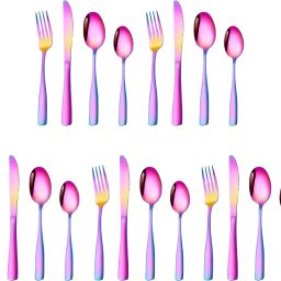 Rainbow Silverware Set | 20-Pcs Flatware for Home, Restaurant & Gifting Stainless Steel Cutlery Set-image-43