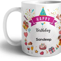 artbug Happy Birthday Cup Gift for Son, Brother, Boyfriend, Husband, Name -Sandeep Ceramic Coffee Mug-picture-9