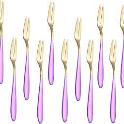 Appetizer Small Forks Dessert Forks,2-Tine Portable Salad Fruit Forks for Part Stainless Steel Serving Fork Set-image-16