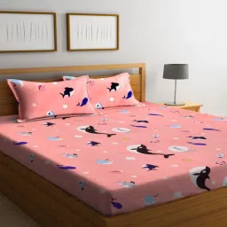 fabinaliv Peach Wildlife 300 TC Cotton Blend Double Queen Size Bedsheet With 2 Pillow Covers-picture-30