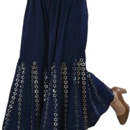 Women Flared Dark Blue Viscose Rayon Trousers-image-76