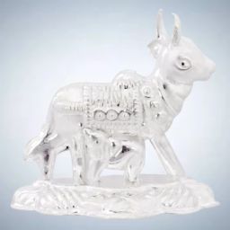 silver cow and calf idol for puja, kamdhenu cow for home and gifting purpose_I6 Decorative Showpiece - 4 cm-image-78