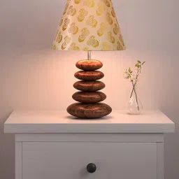 Walnut Multi-Pebble Wood Table Lamp with Golden Shade LED Bulb Included, Table Lamp-image-57