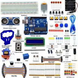 Ultrasonic Distance Sensor Starter Kit Compatible with Arduino IDE, DC Motor, LCD1602, Uno R3 Microcontroller Starter/Beginner Kit with Tutorial and Code Educational Electronic Hobby Kit-38