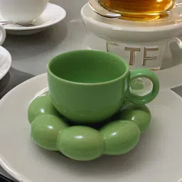 Pack of 1 Ceramic Ceramic Premium Elegant Bubble Design Cup and Saucer Set – Green-11
