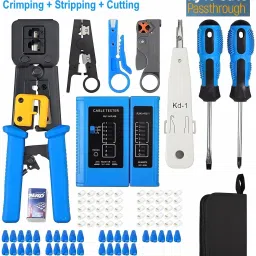 BalRama 130pc Combo RJ45 Pass Through Crimping Tool Kit Cable Tester Cutter Punch Tool 1 Ports 10 Mbps Network Switch-12