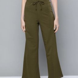 Women Relaxed Green Cotton Blend Trousers-image-2