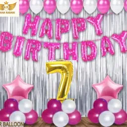7TH HAPPY BIRTHDAY PARTY DEORATION WITH PINK SILVER BALLOON CURTAIN STAR-image-49