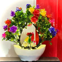 Artificial Flower Pot Guldasta for Home Decor, Room, Office Decoration, Diwali Multicolor Wild Flower Artificial Flower with Pot-25