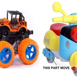 Unbreakable mini monster car and Mini scooter toy for kids pack of -2-0