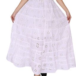Women Embroidered Flared White Skirt-image-88