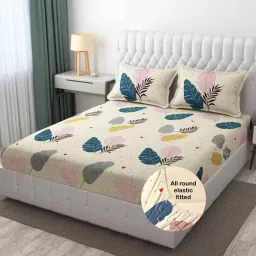 240 TC Microfiber Queen Printed Fitted (Elastic) Bedsheet-picture-32