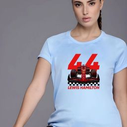 Women Graphic Print Round Neck Polyester Light Blue T-Shirt-image-58