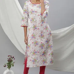aurelia Women Floral Print Pure Cotton Straight Kurta-picture-49