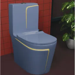 lurexa C013 Premium Grey commode with Yellow Finishing Line and Round Flush Button Western Commode image 2