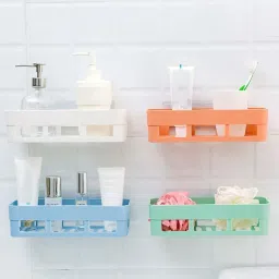 Bathroom Shelf 4Pcs Set No Drill Super Adhesive Bathroom Shower Organizer Multipurpose Storage Rack(Multicolour) Plastic Wall Shelf-picture-27