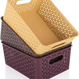 Plastic Plastic 3 Pieces Medium Size Multipurpose Storage Basket Storage Basket-21